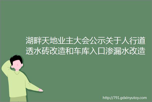 湖畔天地业主大会公示关于人行道透水砖改造和车库入口渗漏水改造的公示